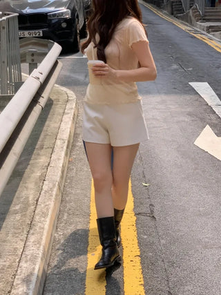 Layered sheer short-sleeved T-shirt (3c)