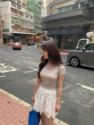 Layered sheer short-sleeved T-shirt (3c)