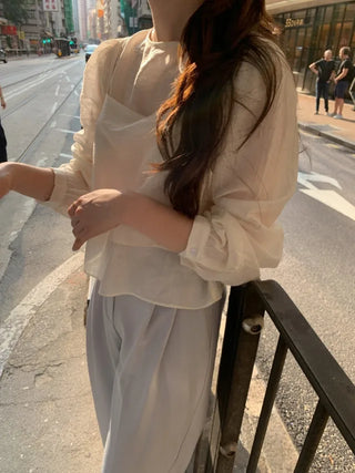 Ribbon bustier Tencel chiffon blouse