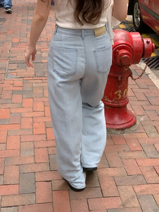 Light denim straight wide pants