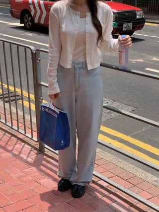 Light denim straight wide pants