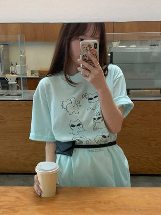 Cat Lettering Oversized Pigment Short-Sleeve T-Shirt
