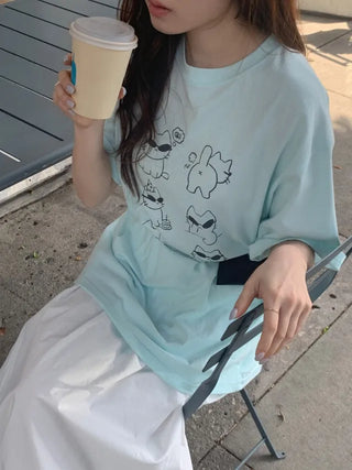 Cat Lettering Oversized Pigment Short-Sleeve T-Shirt