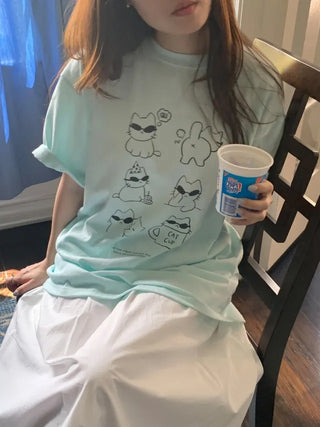 Cat Lettering Oversized Pigment Short-Sleeve T-Shirt
