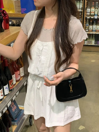 Ribbon-tucked camisole dress
