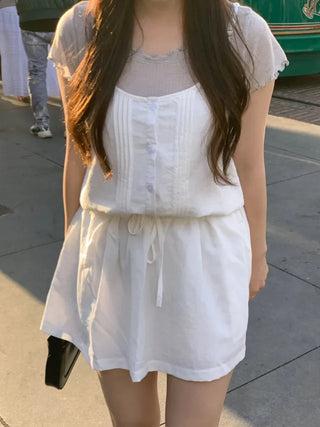 Ribbon-tucked camisole dress