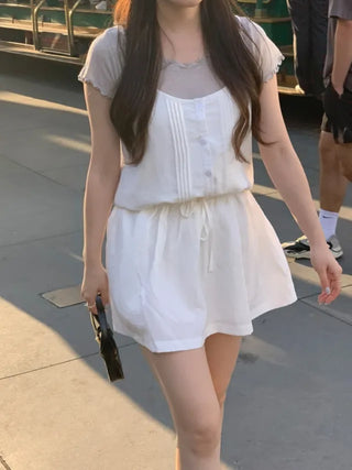 Ribbon-tucked camisole dress