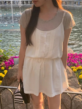 Ribbon-tucked camisole dress