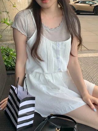 Ribbon-tucked camisole dress
