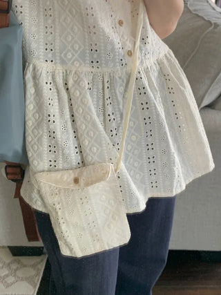 [Mini Bag Set] Perforated Layered Flare Sleeveless Top