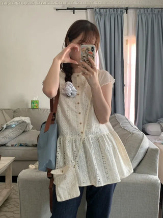 [Mini Bag Set] Perforated Layered Flare Sleeveless Top