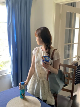 [Mini Bag Set] Perforated Layered Flare Sleeveless Top