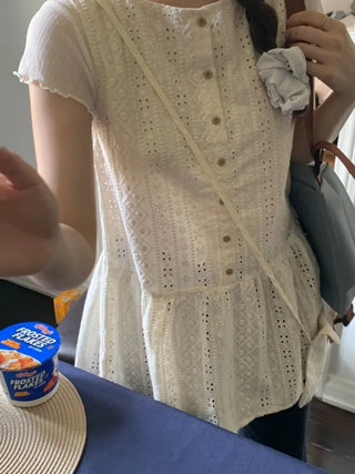 [Mini Bag Set] Perforated Layered Flare Sleeveless Top