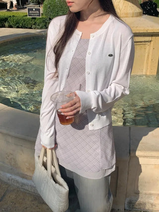 V-neck loose-fitting knit linen cardigan