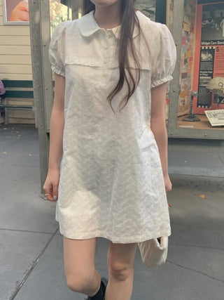 Frilled puff collar short-sleeved tunic