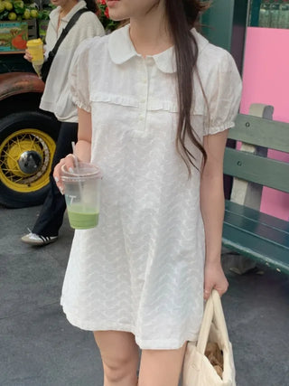 Frilled puff collar short-sleeved tunic