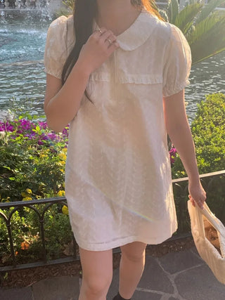 Frilled puff collar short-sleeved tunic