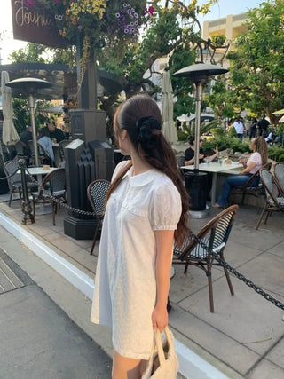 Frilled puff collar short-sleeved tunic