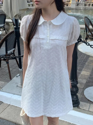 Frilled puff collar short-sleeved tunic