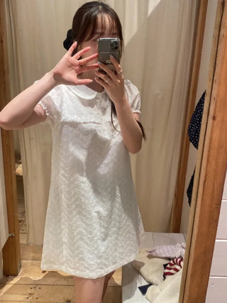 Frilled puff collar short-sleeved tunic