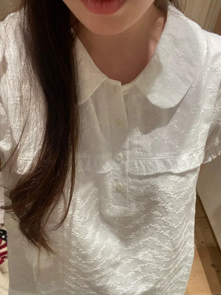 Frilled puff collar short-sleeved tunic