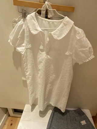 Frilled puff collar short-sleeved tunic