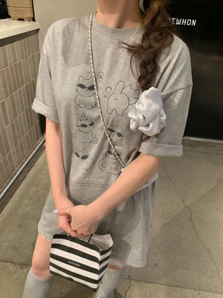 Cat Lettering Oversized Pigment Short-Sleeve T-Shirt