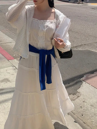 Elastic frill tiered long skirt