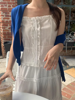 Frilled and pleated button camisole