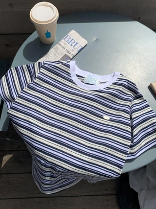 Striped cropped short-sleeved T-shirt