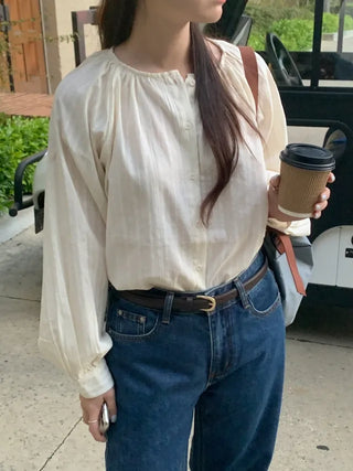 Cotton Loose Fit Shirred Blouse