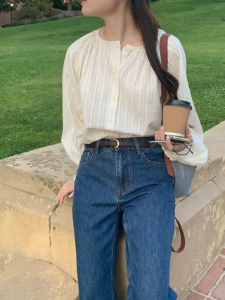 Cotton Loose Fit Shirred Blouse