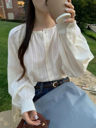 Cotton Loose Fit Shirred Blouse