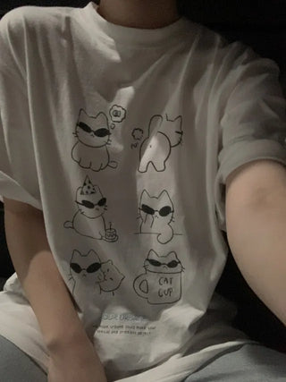 Cat Lettering Oversized Pigment Short-Sleeve T-Shirt