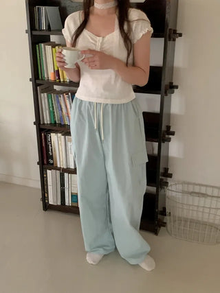 [Tie Set] Frill Lace Short-Sleeve Blouse
