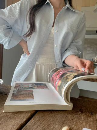 Oversized striped seersucker shirt