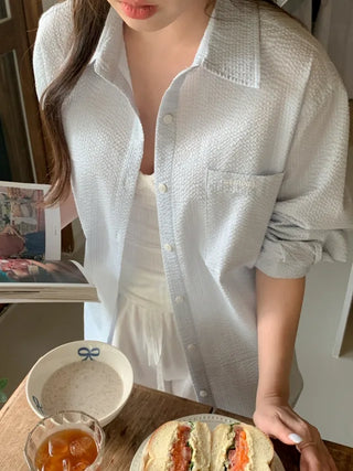 Oversized striped seersucker shirt