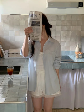 Oversized striped seersucker shirt