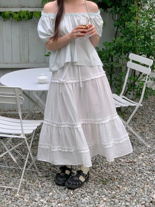 Shirred puff sleeve short-sleeved blouse