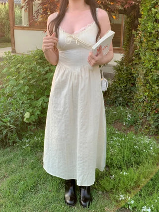 Lace Shirred Long Camisole Dress