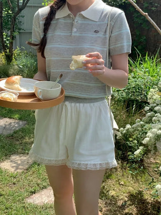 Lace frill ribbed shorts