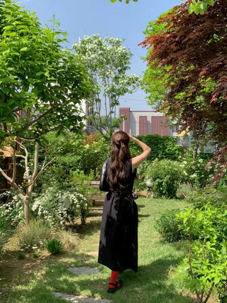 Shirred nylon long camisole dress