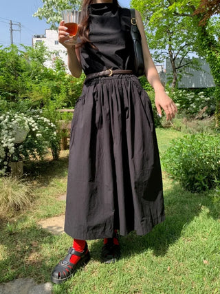 Shirred nylon long camisole dress