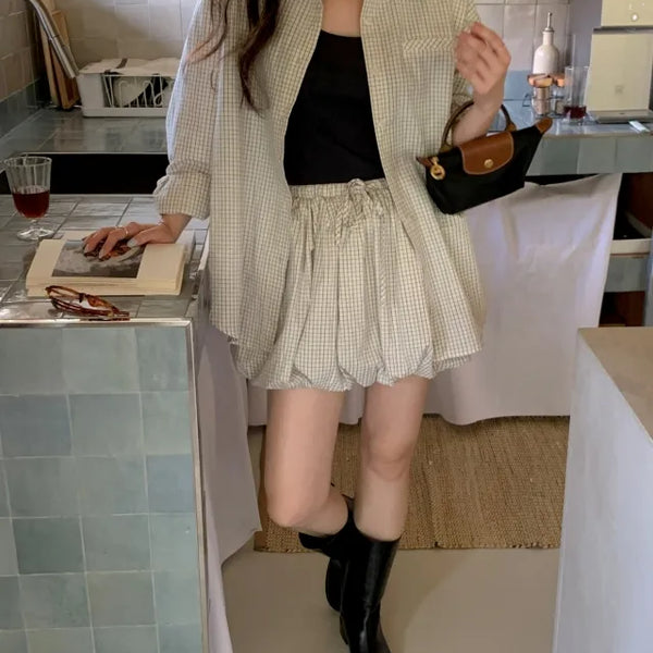 Checkered Oversized Layered Basic Shirt