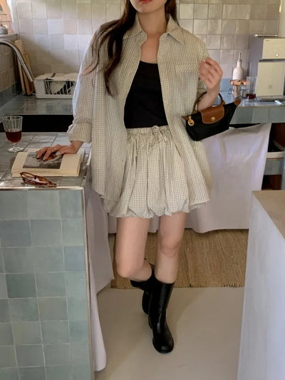 Checkered Oversized Layered Basic Shirt