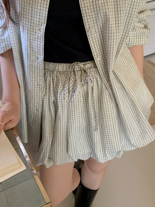 Balloon Ribbon Shirring String Mini Skirt