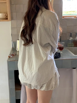 Checkered Oversized Layered Basic Shirt