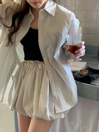 Balloon Ribbon Shirring String Mini Skirt