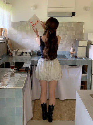 Balloon Ribbon Shirring String Mini Skirt