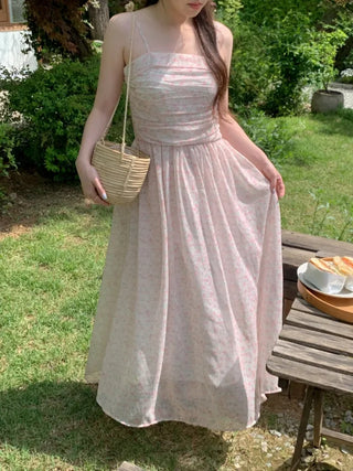Flower Chiffon Long Mini Camisole Dress